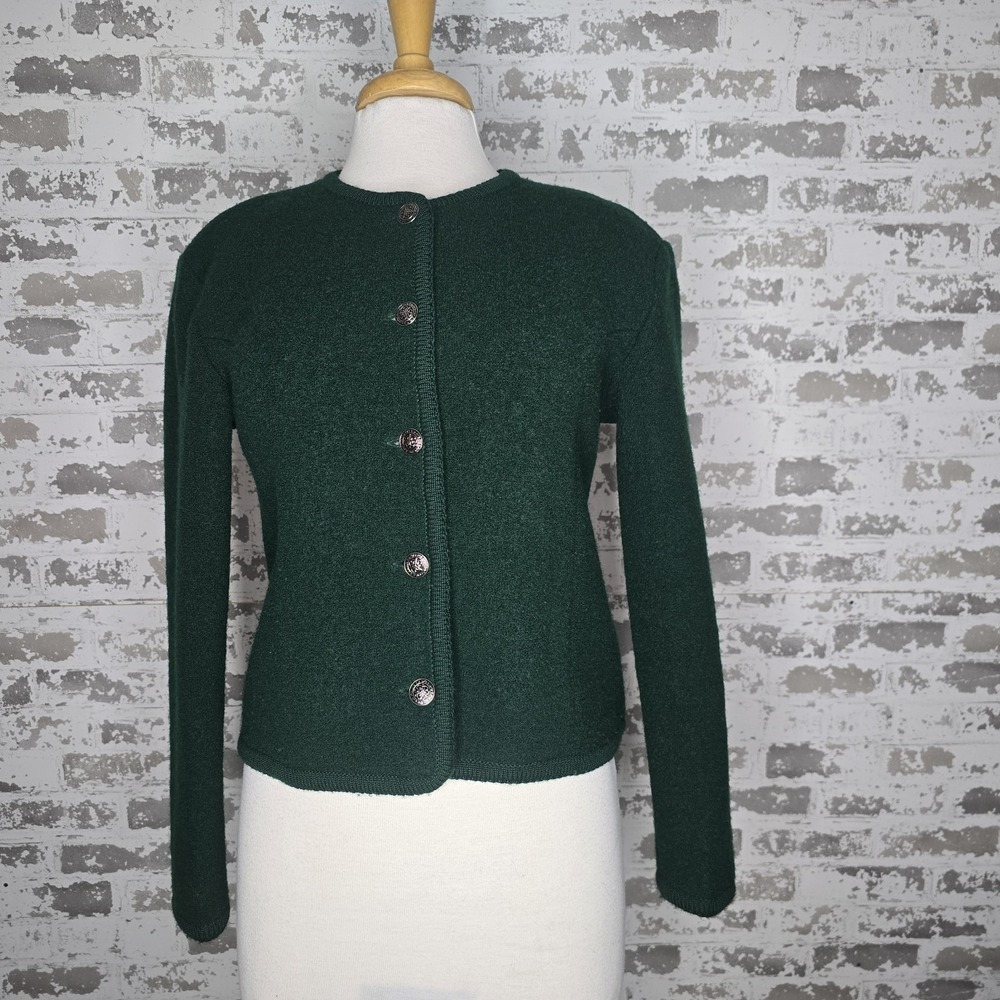 Talbots Blazer Jacket Womens 8 Petites Forest Green Cropped 100% Wool VTG 90s